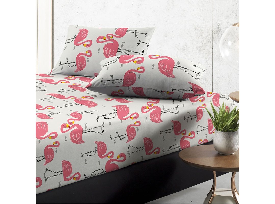 cama lençol estampado de malha flamingos