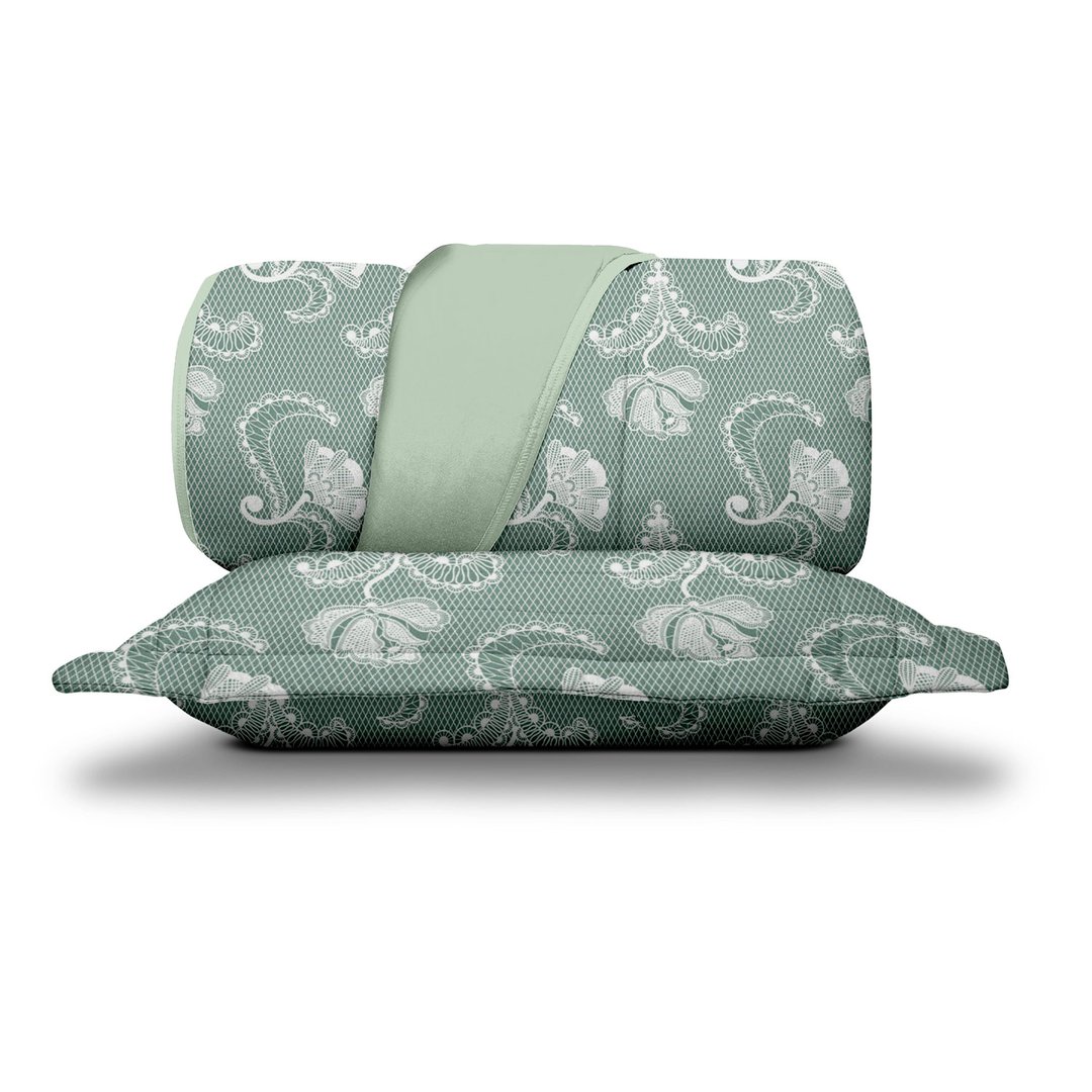 Kit Cobre leito em malha Renda Francesa 089